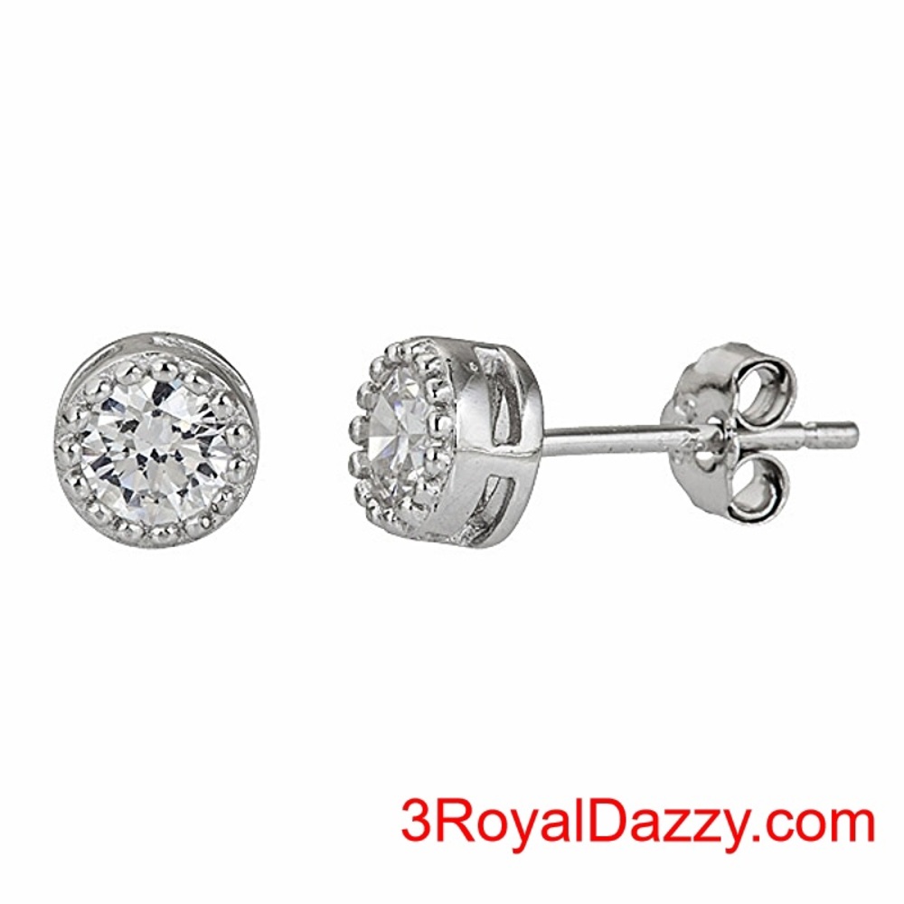 Round CZ 925 Sterling Silver Unisex Earrin…